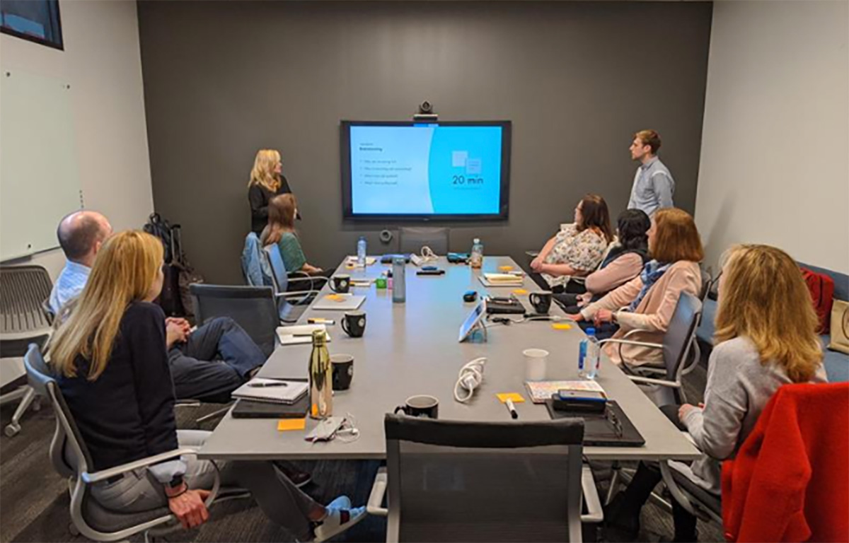 A team collaborating in a meeting room